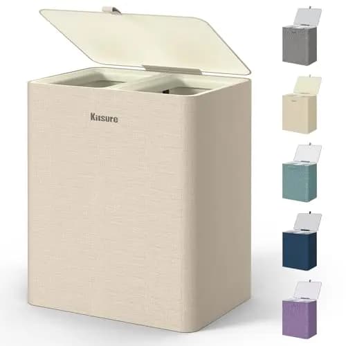 Cesto per Bucato Kitsure 95L – Grande Cesto Portabiancheria con Coperchio, Organizzatore di Vestiti a 2 Scomparti con Sacchi Rimovibili, Be