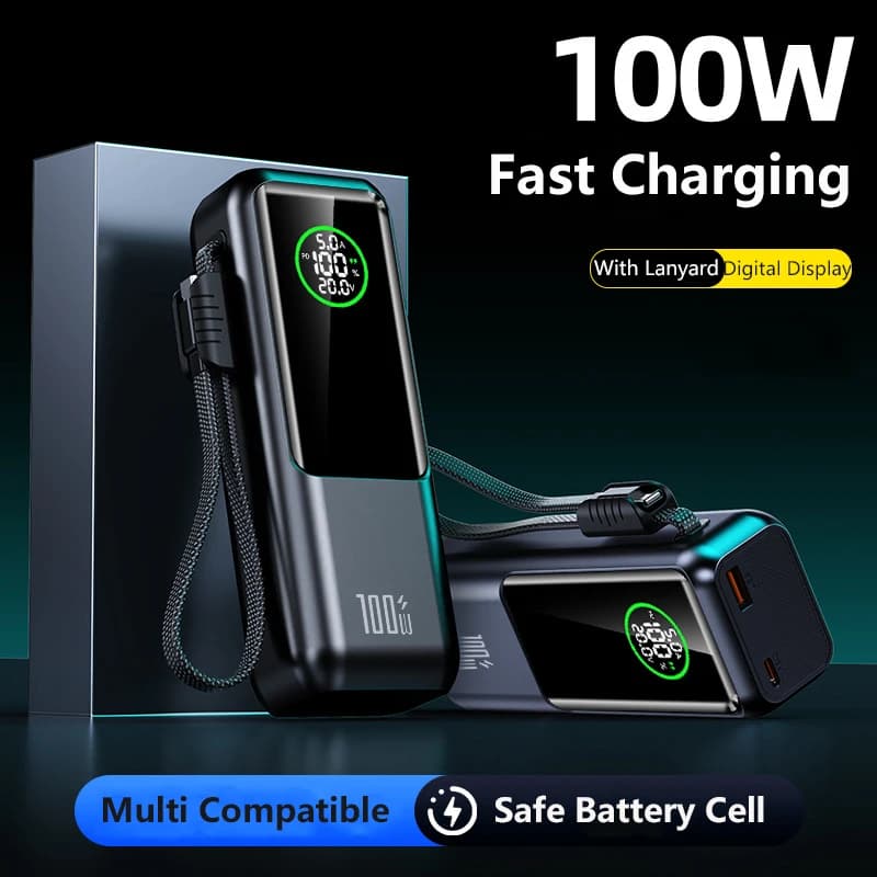Power Bank da 20000mAh con Cavo PD100W, Ricarica Rapida, Caricabatterie Portatile per Laptop, iPhone 16, Samsung, Xiaomi, Batteria di Riserva