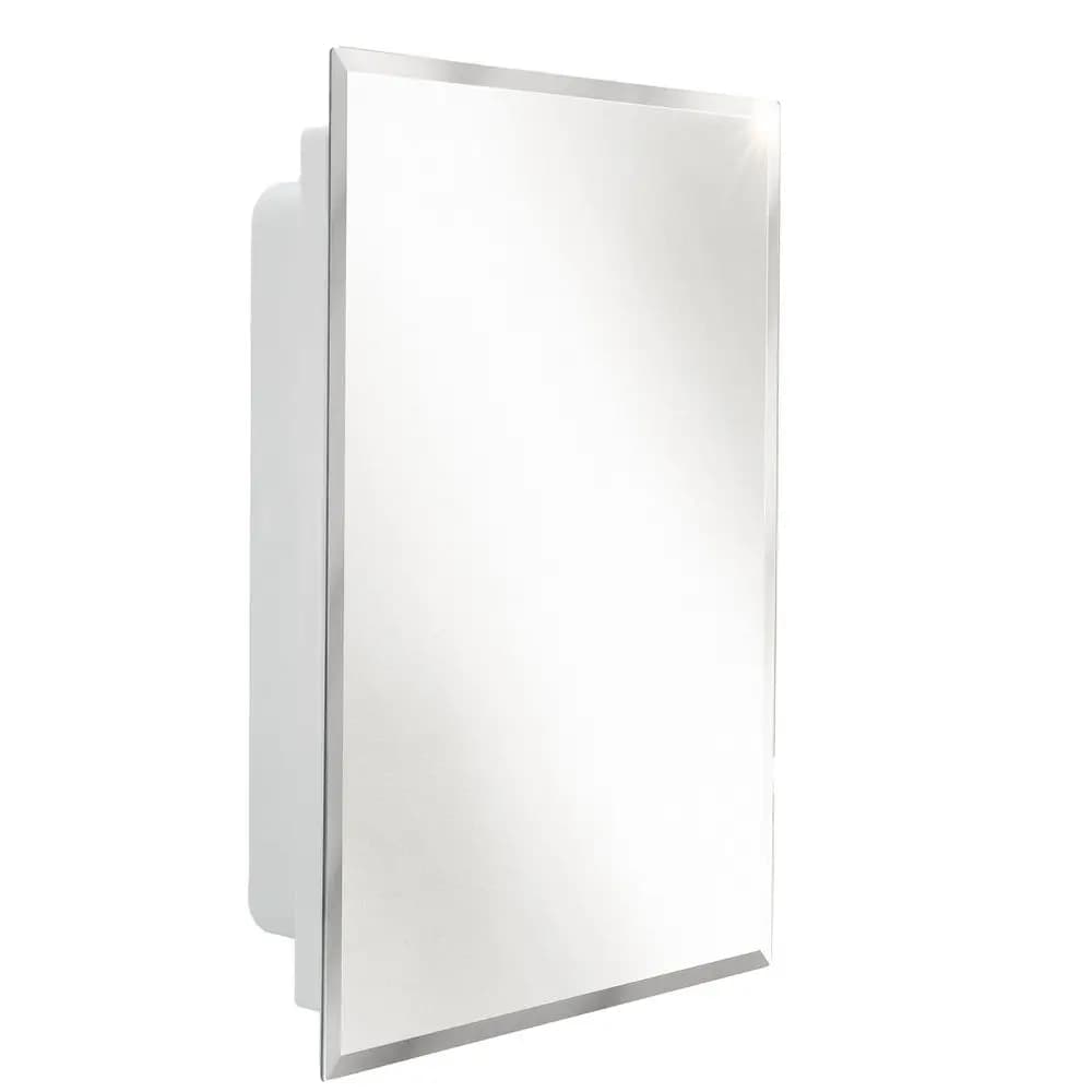 Armadietto per medicinali da bagno per camper, 16 W x 22 H, due ripiani, specchio senza cornice con bordo lucido, prodotto negli Stati Uniti, bianco