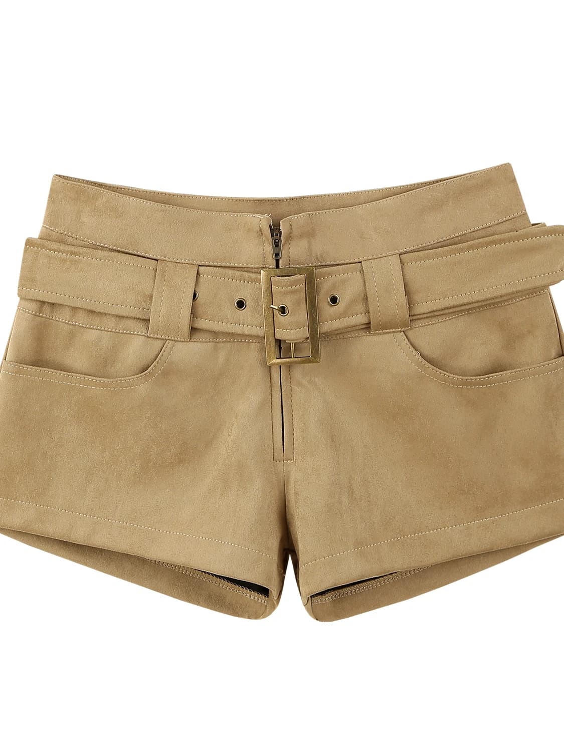 Retro Khaki Suede Shorts Women's Autumn Winter New Style Versatile Slimming Sexy A-Line Hot Pants High Waist Zipper Straight ...