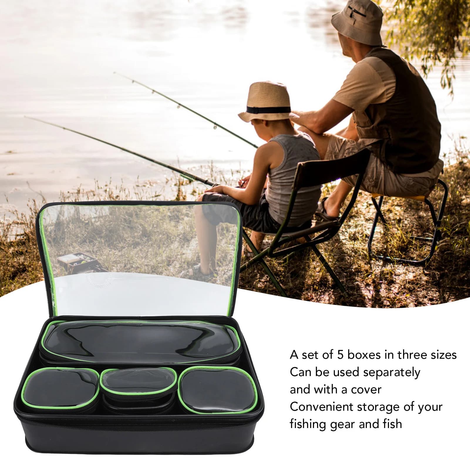 5 Pieces of Reinforced EVA Fishing Equipment, Waterproof, Usura Resistant, Great Capacity, Read
