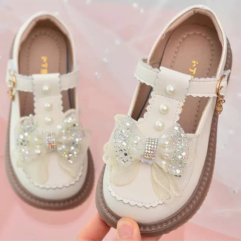 Kids PU Leather Shoes for Girls 2025 Summer Non-slip Toddler Dress Shoes with Shiny Bow Princess School Performance Mary Jane