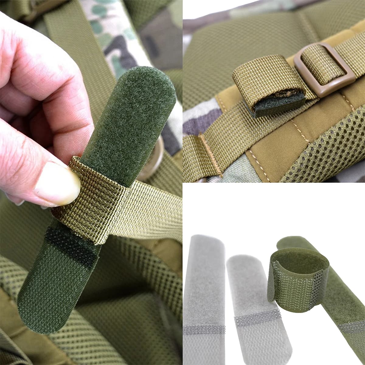 Cinghie tattiche in nylon Fascette per cavi Cinghia 5 pezzi Organizzatore di tessitura Gancio fisso Impugnatura ad anello Cavo di avvolgimento Zaino riutilizzabile Fascette con zip in velcro
