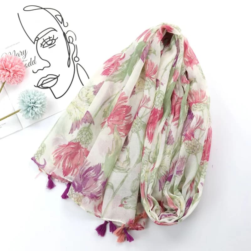 Uccelli e fiori Saldi in fabbrica Primavera Estate-Border Stampa artistica Sciarpa lunga Sciarpa di seta densa Bali Protezione solare da viaggio per donna Sc