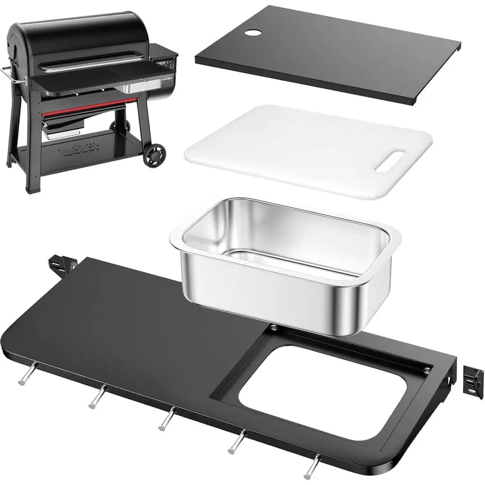 Grande Tavolo Grill da Esterno con Vasca in Acciaio Inox, Tagliere, Coperchio e 5 Ganci