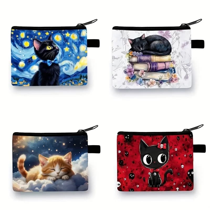 Cat Print Pattern Coin Purse, Women'S Lipstick Earphone Coin Storage Bag, Lightweight Handbag