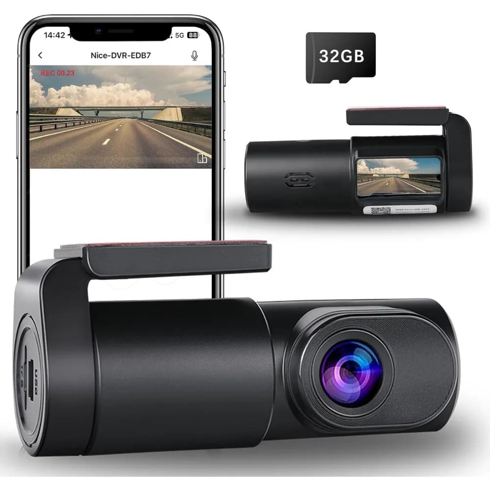 Dash Cam Front - Front dashboard camera 1080P FHD for cars with 32 GB card free APP | Night vision | Loop recording | Sensor G | WDR WDR | Parkin 24 hours