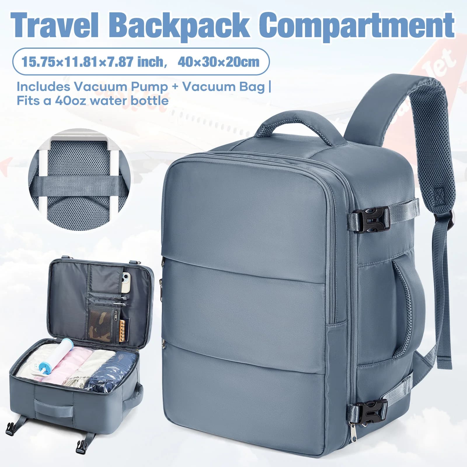 Zaino da Viaggio per Cabina Aerea 40x30x20, Bagaglio a Mano per Uomo Ryanair 40x30x20, Zaino Wizzair, Borse da Viaggio Easyjet per Laptop