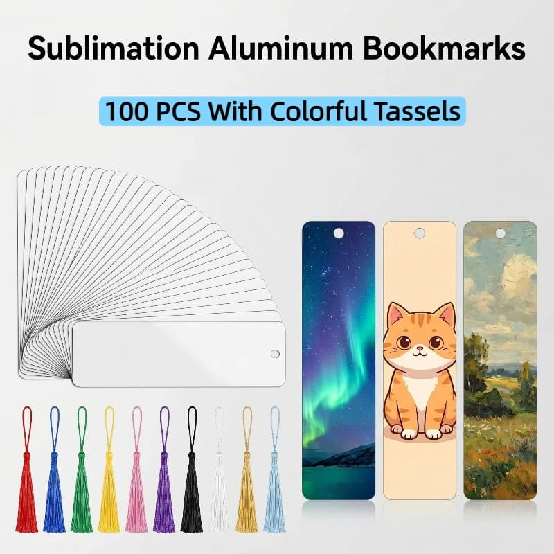 100sets Sublimation Metal Bookmarks Diy Aluminum Book Mark Crafts Blanks with tassels For Office Business School Use