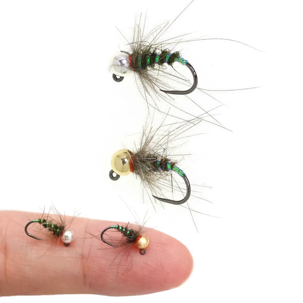 4 pezzi # 16 Mosche Artificiali da Pesca a Ninfa con Testa in Tungsteno CDC, Amo Senza Ardiglione, per Pesca a Ninfa Euro Wet, Esche per Trota e Persico