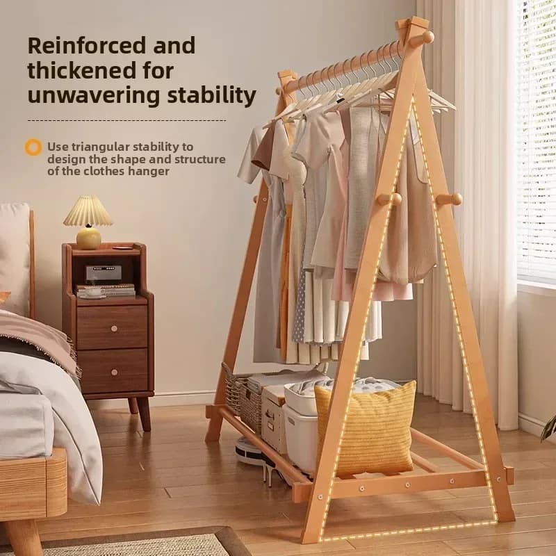 Solid Wood Coat Rack Floor-to-ceiling Household Hanger Bedroom Room Beech Clothes Drying Rack Indoor Simple Vertical Pole