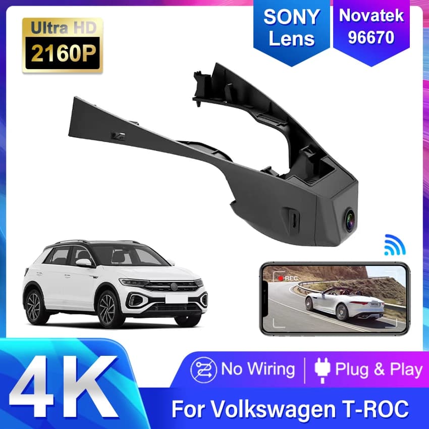 New 4K Wifi Car DVR Video Converter Plug and Play Dash Cam Camera for Volkswagen VW T-Roc AC7 A11 2017 2018 2020 2021 2022