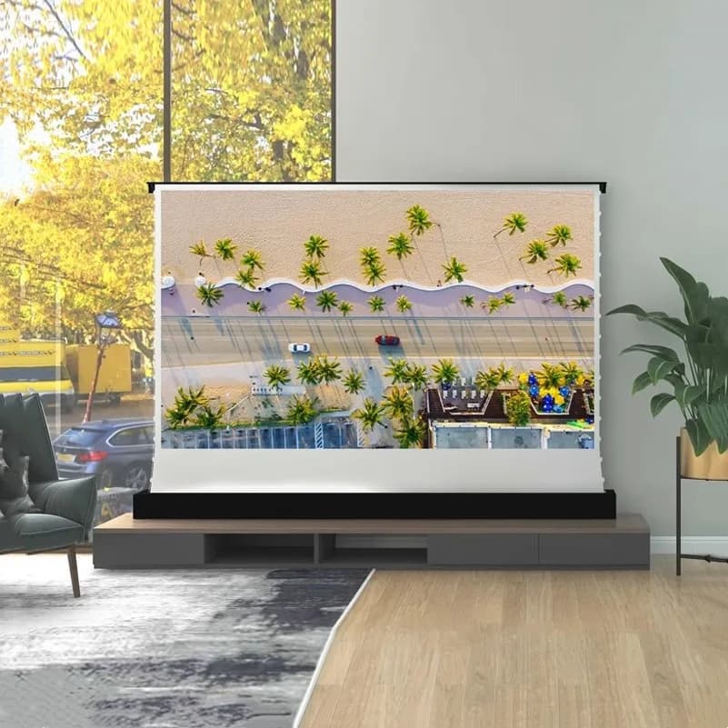 Schermo per proiettore in aumento da pavimento a tensione elettrica motorizzata intelligente da 72-150 pollici 4K con panno per proiezione bianco UHD