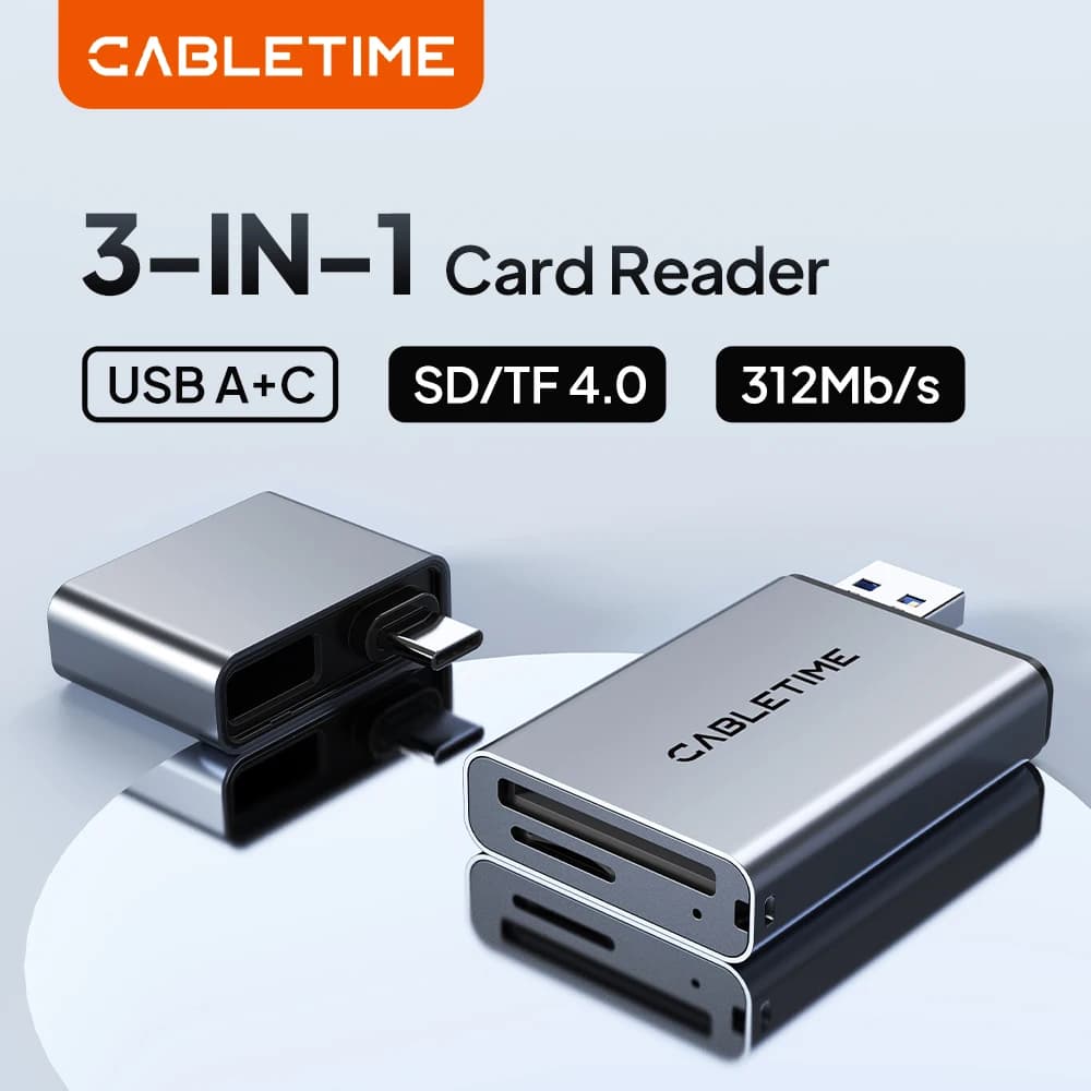 CABLETIME Lettore di schede SD4.0 3 IN 1 312 MB/s 5 Gbps USB A e USB C a SD/TF Adattatore per scheda di memoria per laptop Telefono MacBook