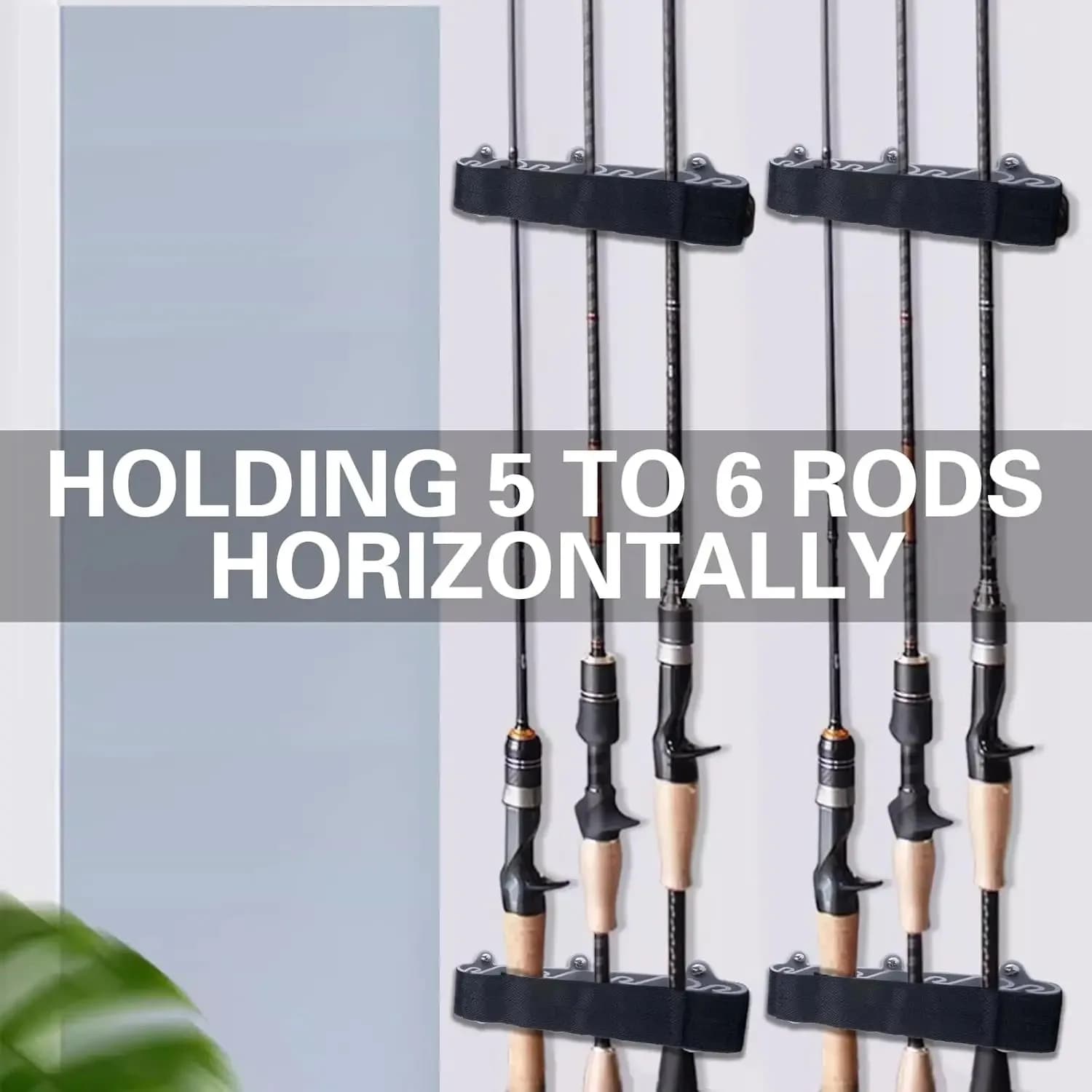 Goture 2/4 Pack Wall Mount Fishing Rod Rack Holds 6 Poles Anti-Scratch Soft Strap Storage Holder Mount Screws for Fishing Boat