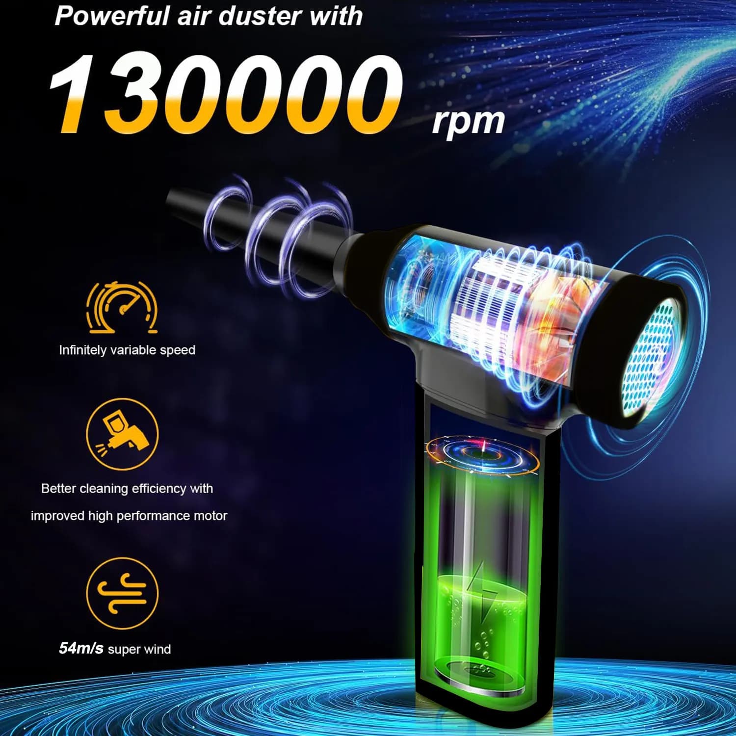 Potente ventilatore d'aria 130000 giri/min Turbo Jet Blower Brushless Aspirapolvere per PC/tastiera/casa/auto Pulizia Air Duster Ventilatore