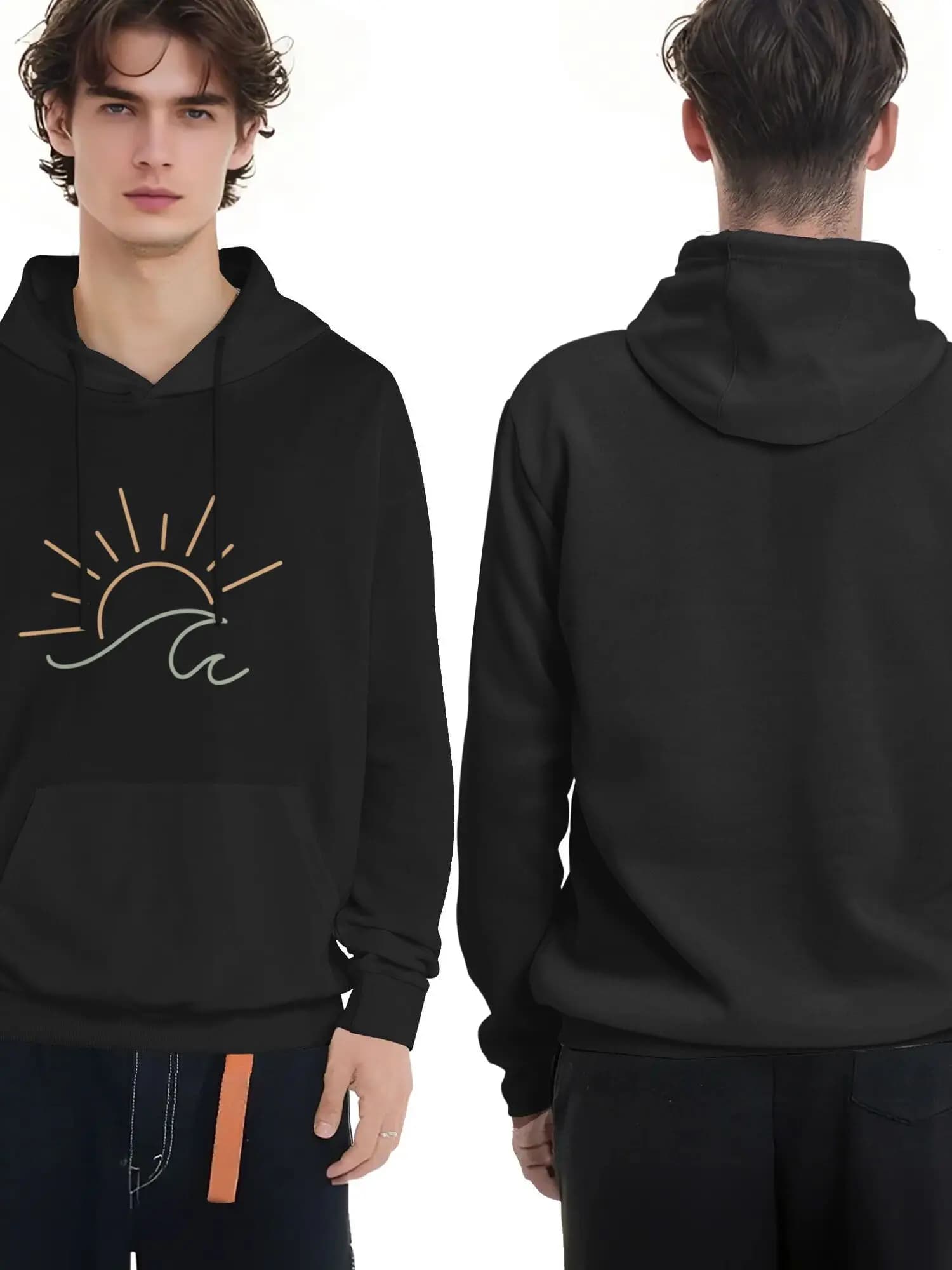 Men's Basic Hoodie - Geometric Printed Pullover Sweater for Casual Everyday Wear, Machine Washable - Fit Fit, Suitable for Office to Weekend (Opaque)