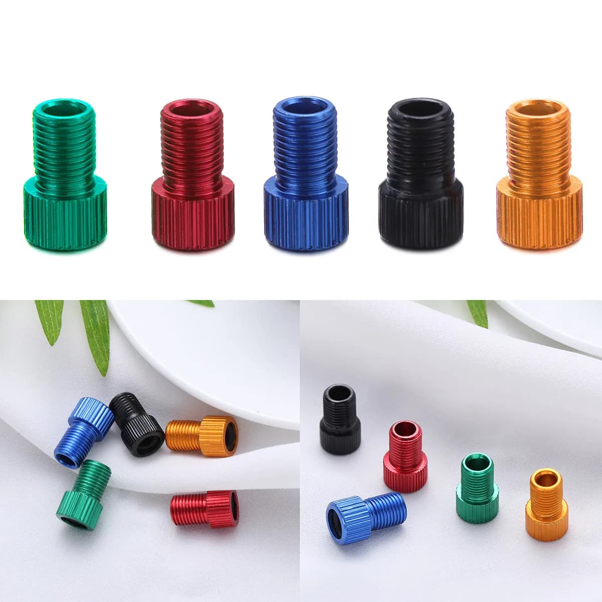 Adattatore per valvola bici da 5 pezzi in lega di alluminio anodizzato per riparazione compressore pompa bici da strada e mountain bike