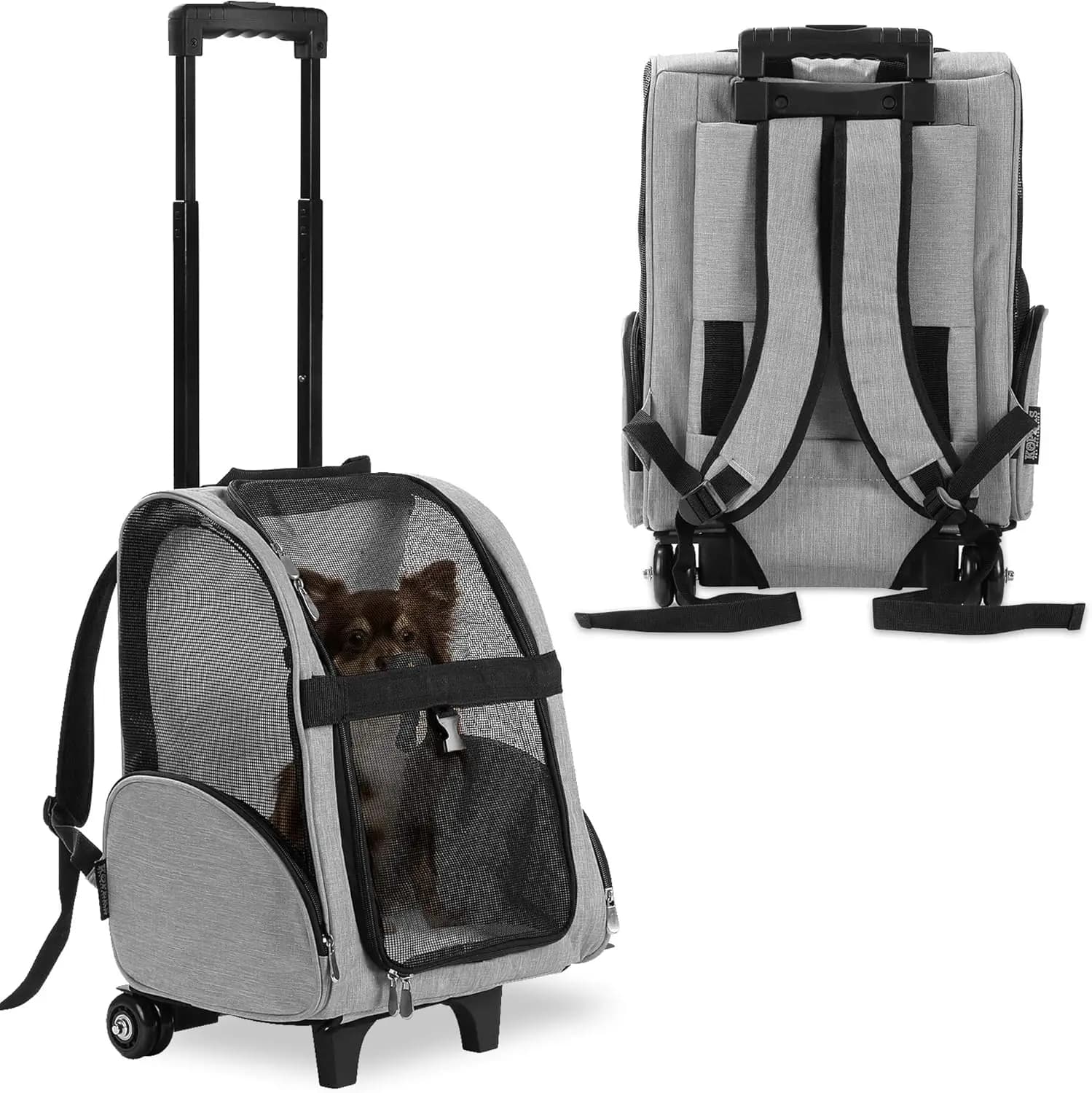 Trasportino Deluxe per Animali Domestici con Doppie Ruote per Animali fino a 4,5 kg - Nero, Approvato dalle Compagnie Aeree