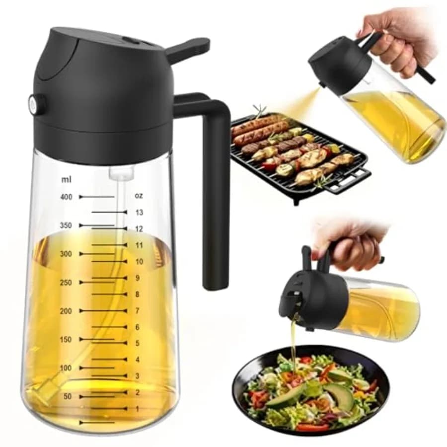 16oz/470ml Glass Olive Oil Sprayer for Cooking 2 in 1 Olive Oil Dispenser Bottle for Kitchen Gadgets and Air Fryer Accessories,