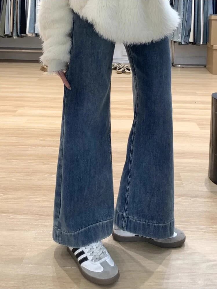 Retro High Waist Bell Bottom Jeans Women's Autumn Winter plus Size Loose Slimming Non-Matching Legging Pants Trendy