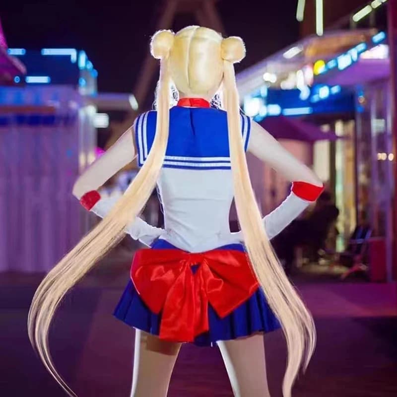 Costume Cosplay Anime Sailor Moon, Uniforme di Tsukino Usagi, Abito con Parrucca Gialla per Halloween, per Donne e Bambini