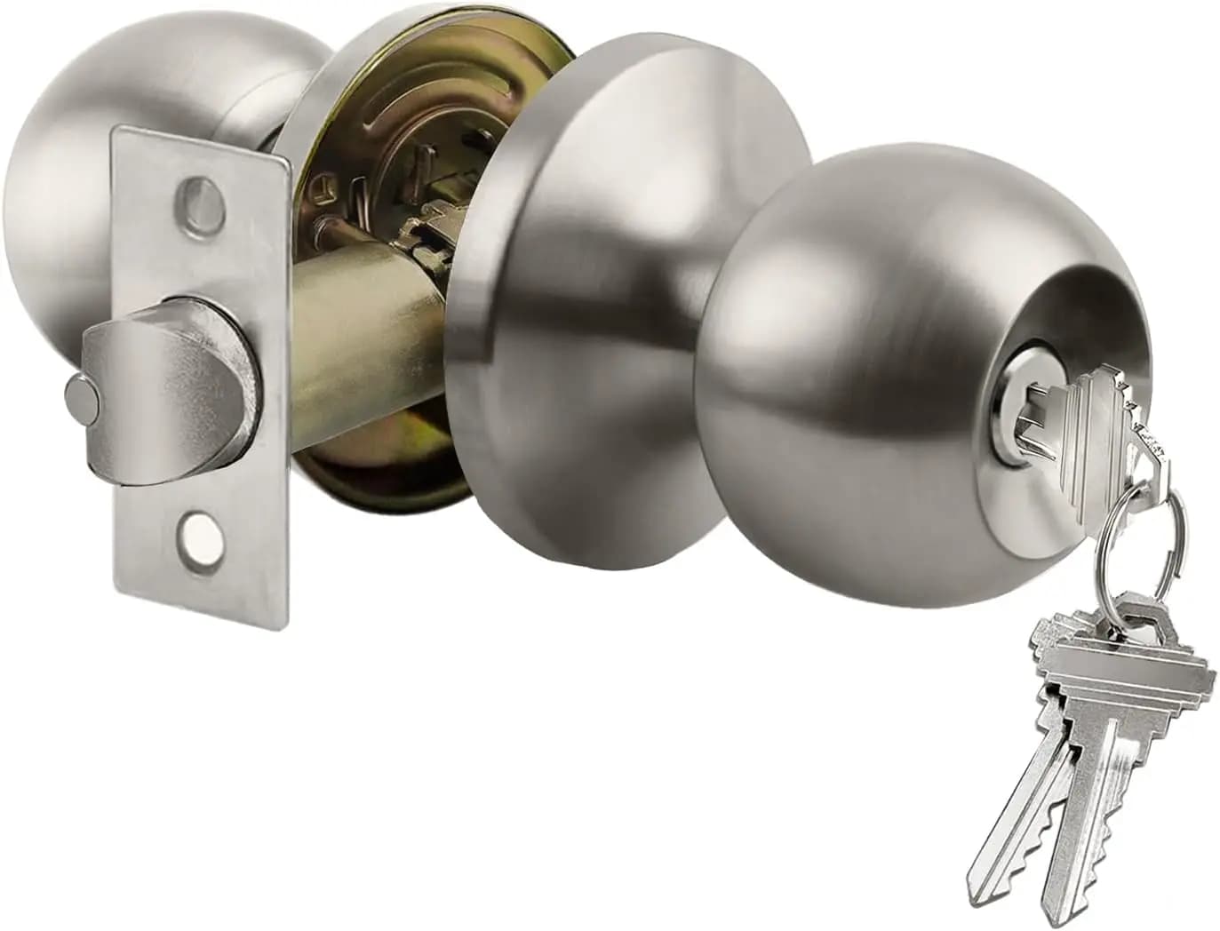 Maniglia per Porta con Serratura, Standard per Interni ed Esterni, Finitura Nichel Satinato