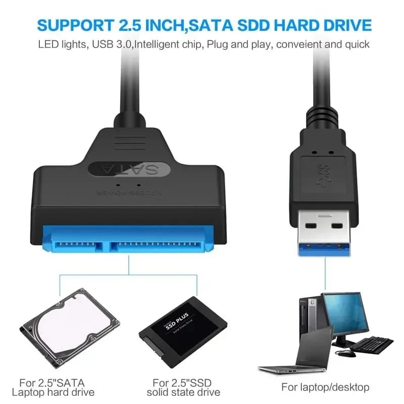 Coolcirc Adattatore cavo USB 3 0 a SATA per convertitore disco rigido SSD HDD esterno da 2 5 pollici Alimentatore per trasferimento dati