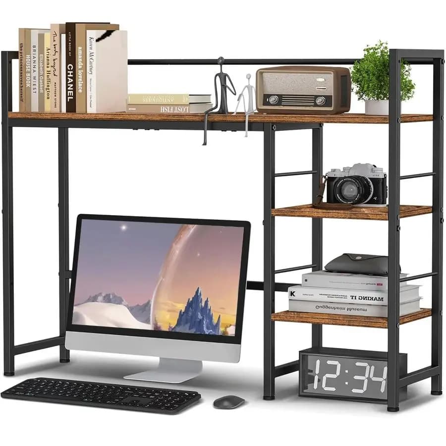 Mensola da scrivania in legno da 38,6 pollici, organizer per monitor, ripiano per scrivania, mensola a 3 livelli per la parte superiore della scrivania