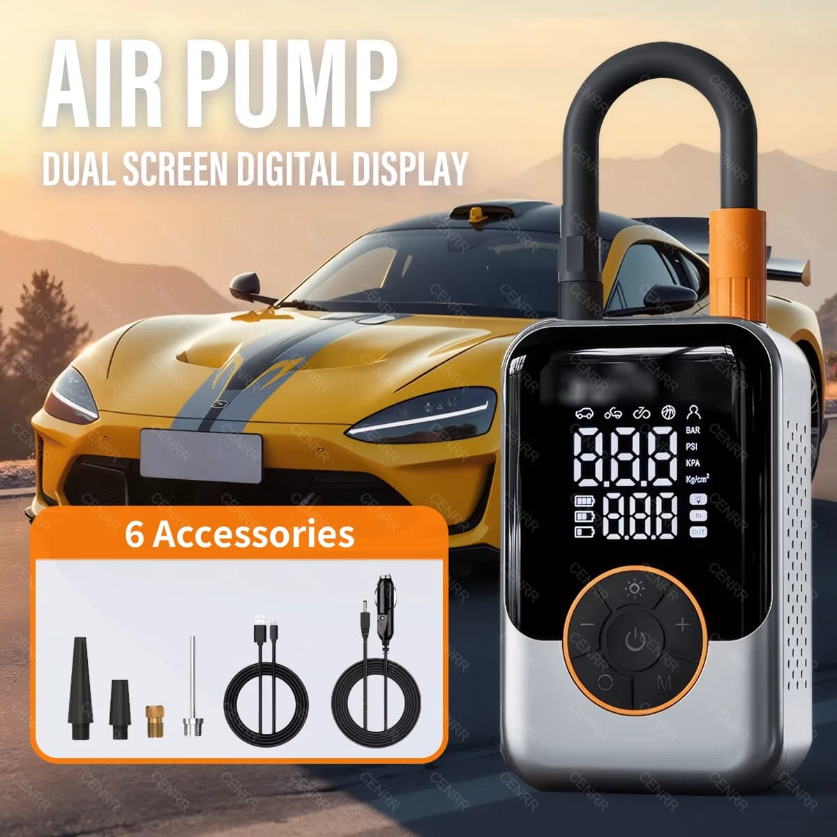 Pompa d'aria portatile Gonfiatore per pneumatici per auto senza fili Compressore d'aria elettrico Display LCD Iniettore d'aria per palla per pneumatici per moto per auto da bici