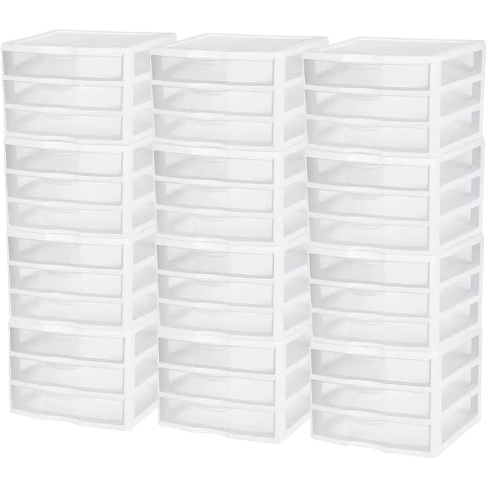 Organizer da Scrivania Grande a 12 Scomparti, Contenitore Trasparente in Plastica per Forniture da Ufficio, Organizzatore Multiuso Impilabile per Spazi di Lavoro e Casa