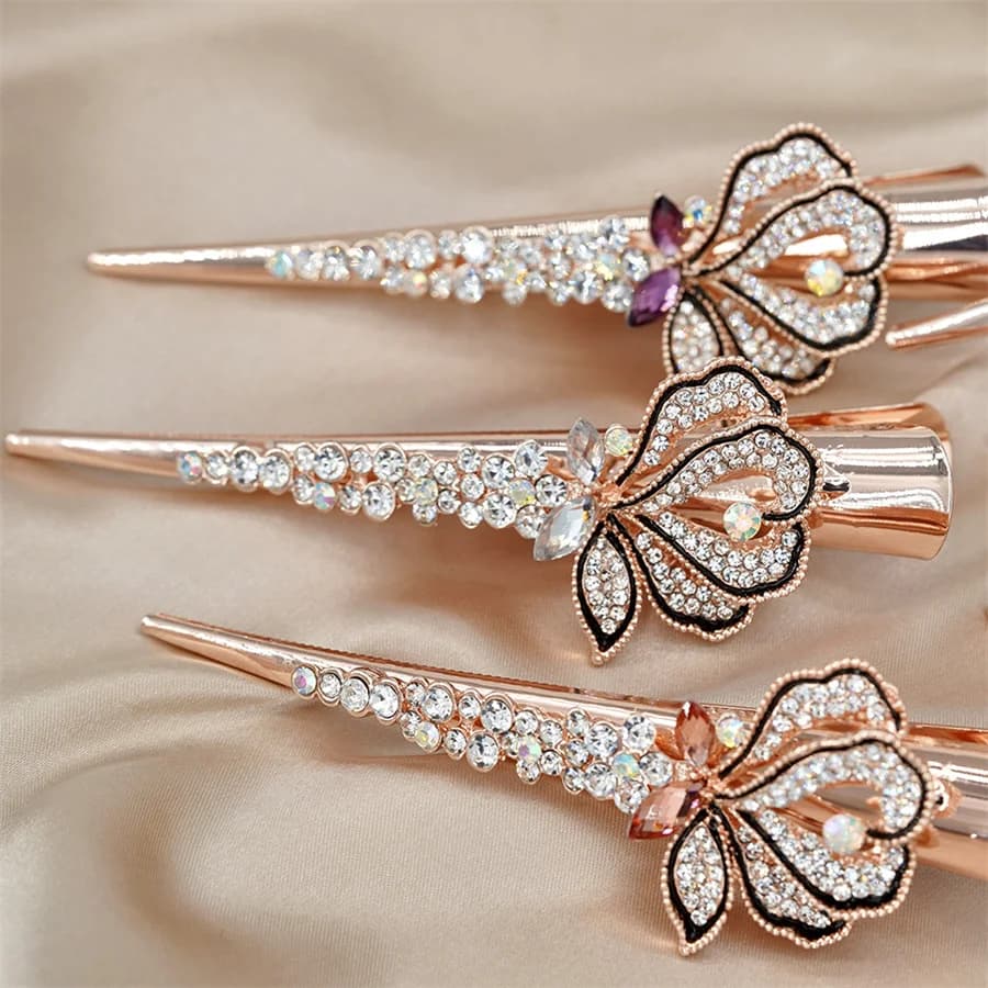 2023 nuovo stile coreano fiore di rosa tornante cristallo zircone clip a becco d'anatra tornante delicato coda di cavallo lega madre tornante copricapo