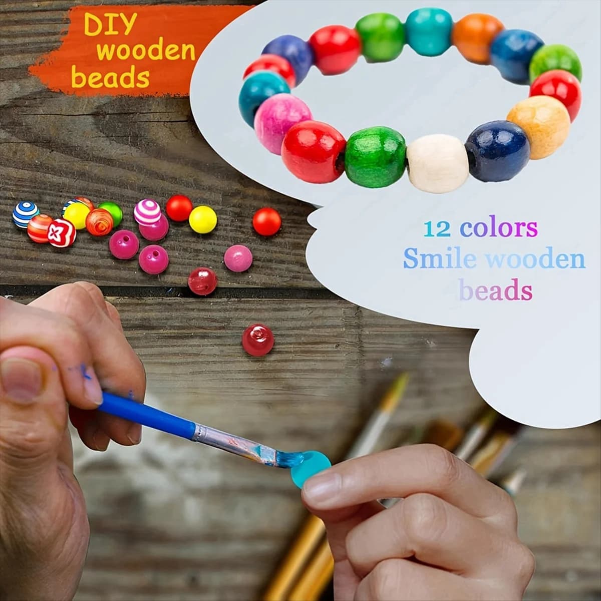 AA25 1 Set Graffiti Wood Beads Kit Wooden Beads Smile Face Wood Spacer Printed Wooden for DIY Craft Art Jewelry Making