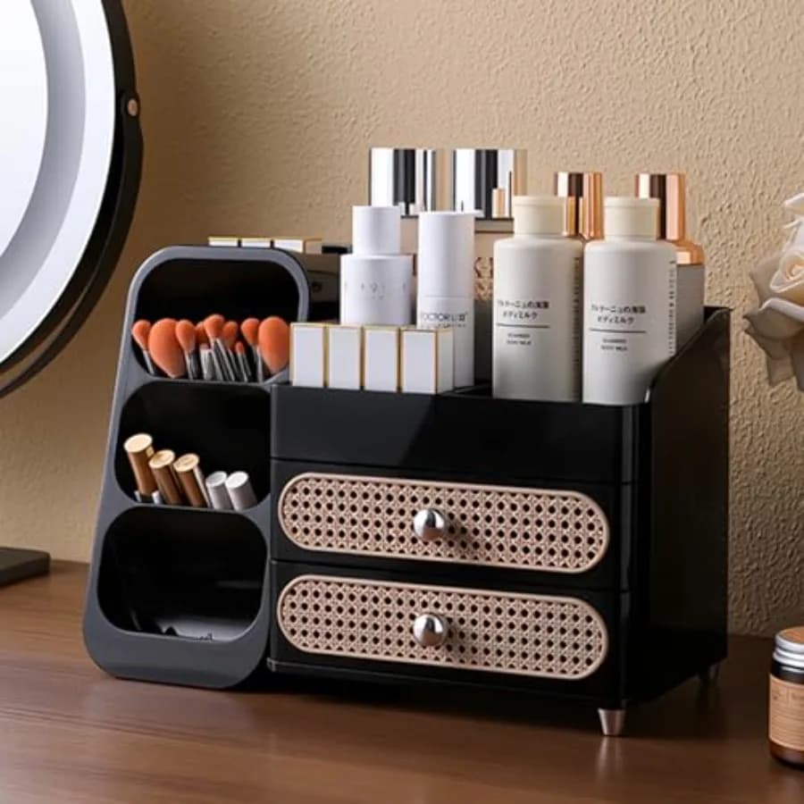 Organizzatore per Trucchi con Cassetti, Grande Organizzatore da Bagno per Vanity, Contenitore per Cosmetici da Scrivania per Profumi, Pennelli e Prodotti Skincare