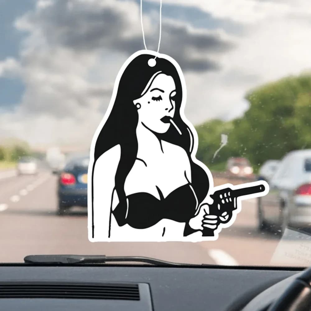 Sexy Gun Lady Car Perfume Hook - Style retro charm, mirror air intake, durable perfume