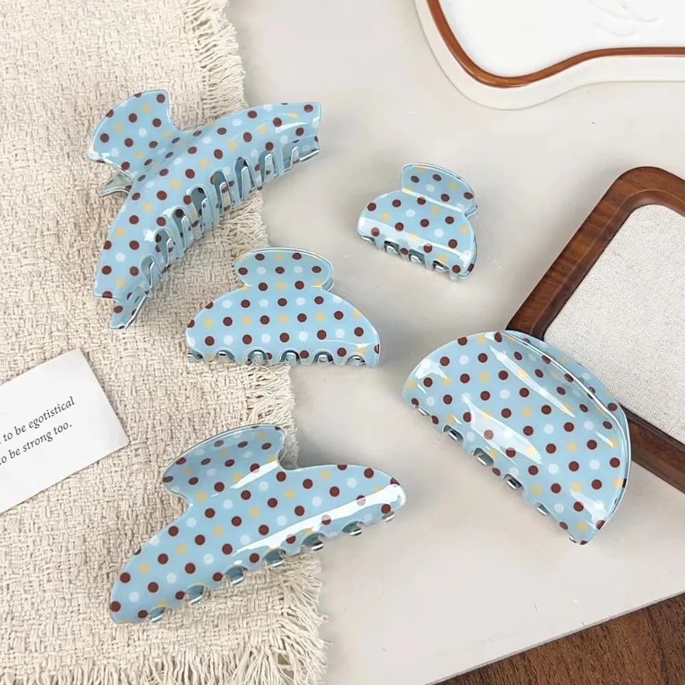 Personalized Blue Polka Dot Hair Claw Large Geometry Acetate Grab Clip Hairpin Korean Style Shark Clip Vacation