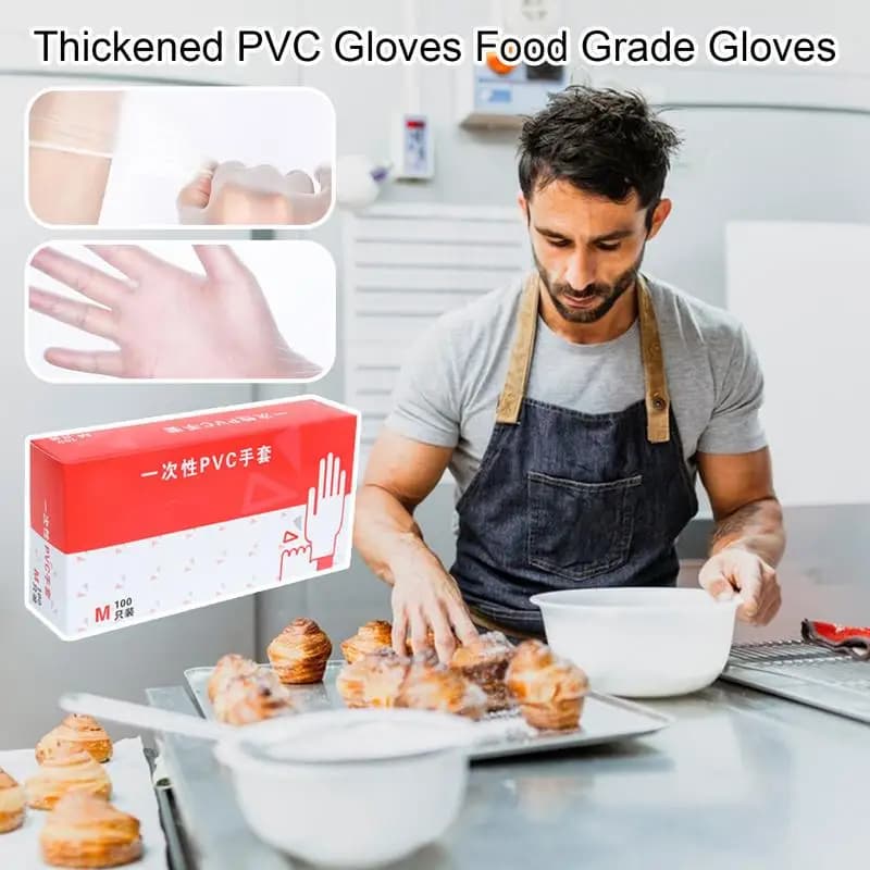 Guanti monouso 100 pezzi Guanti per la movimentazione degli alimenti Guanti da cucina multiuso in nitrile addensato trasparente in lattice