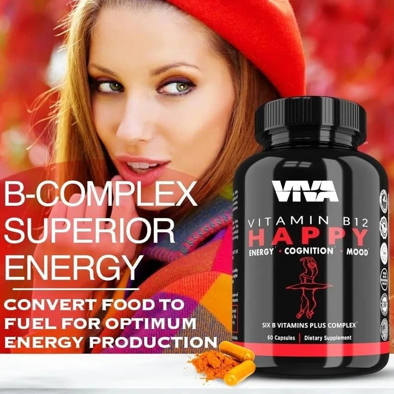 B12 vitamin capsules - Contains vitamin C, biotin, inositol, folic acid, vitamins B - Immune support, energy supplements
