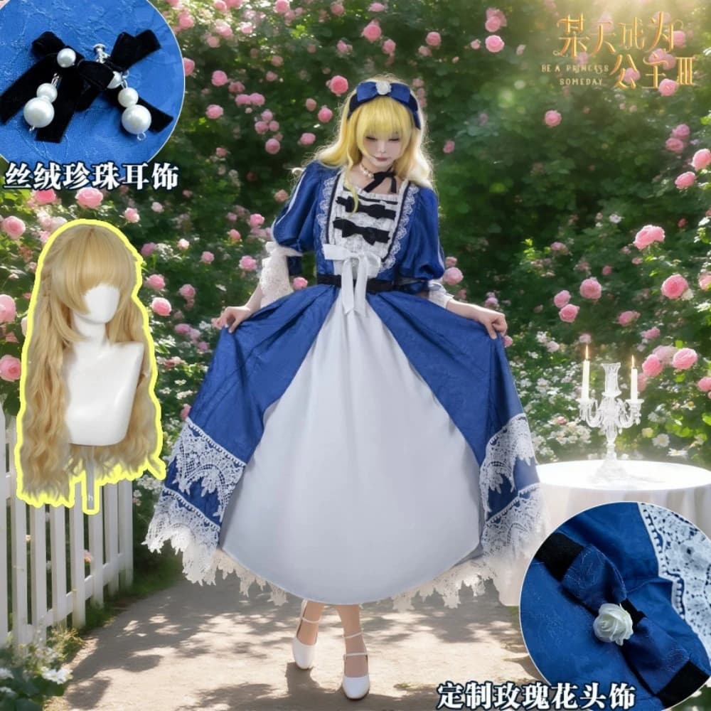 Cosplay costume by Athanasia 'Who turned me into a princess', Blue dress with Elegant accessories and wig, Outfit for Halloween parties and Shows