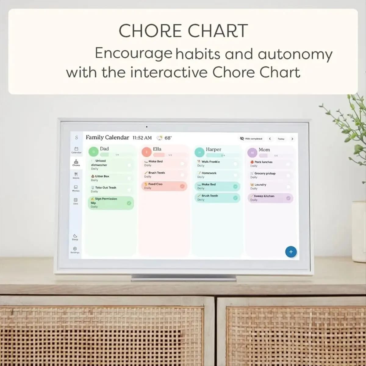【HOT)A09R】 10 Inch Digital Frame Calendar Chore Chart Photo Video Play Smart Touch Screen Display for Family Schedules EU Plug