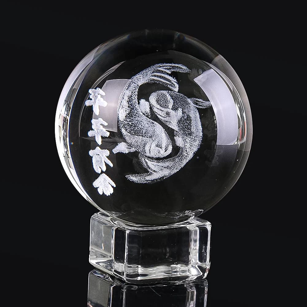 50mm 3D sfera di cristallo incisa pesce fortunato Koi prosperità figurine sfere di vetro fermacarte centrotavola Home Decor Ball