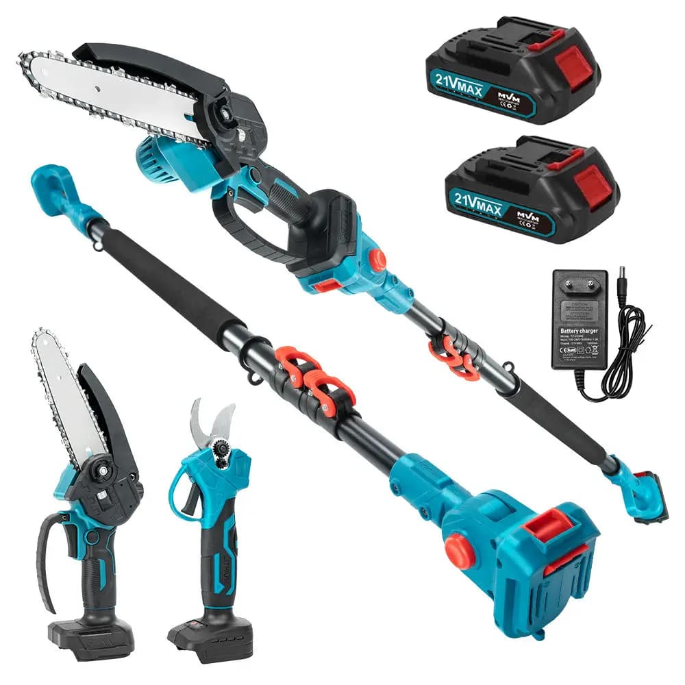 Upgraded 2-in-1 Electric Garden Tool Set Cordless Pruning Shears and Telescopic Long Pole Chainsaw