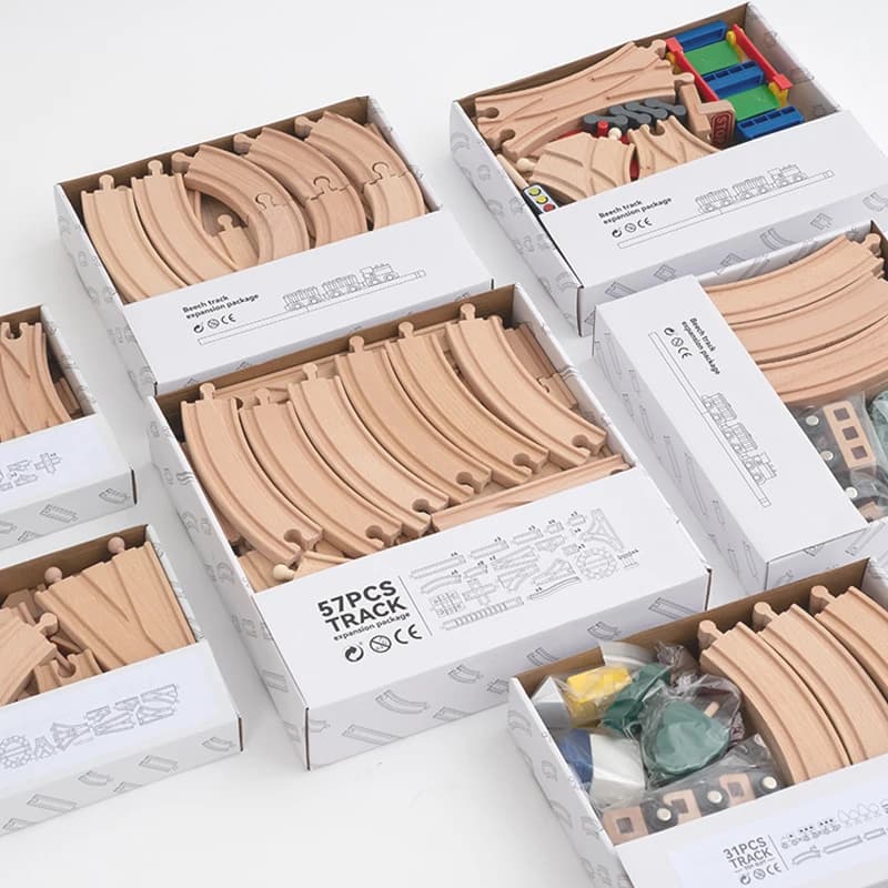Nuovo set di binari per treni in legno Accessori ferroviari in legno di faggio adatti a tutte le marche di binari in legno Giocattoli educativi per bambini