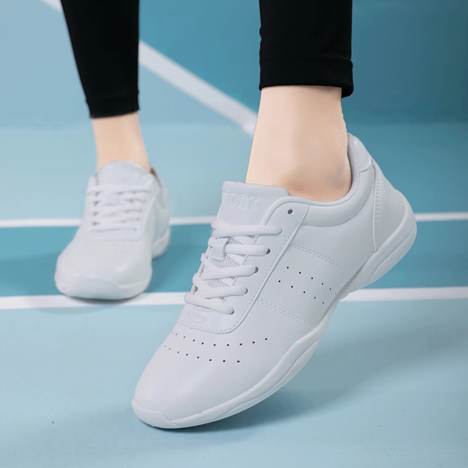White cheerleading shoes for girls, comfortable cheerleading and dance sneakers, outdoor sports shoes SG02