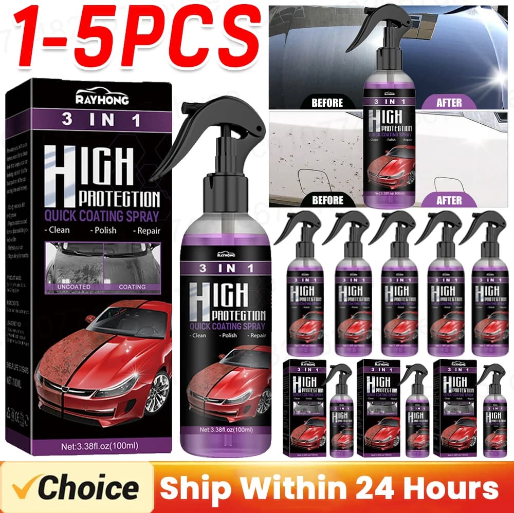1-5 pz 3 In 1 Auto Nano Ceramic Coating Spray 100ml strumento di lucidatura ceretta ad alta protezione Fast Coat Polish Sealer Spray Gloss