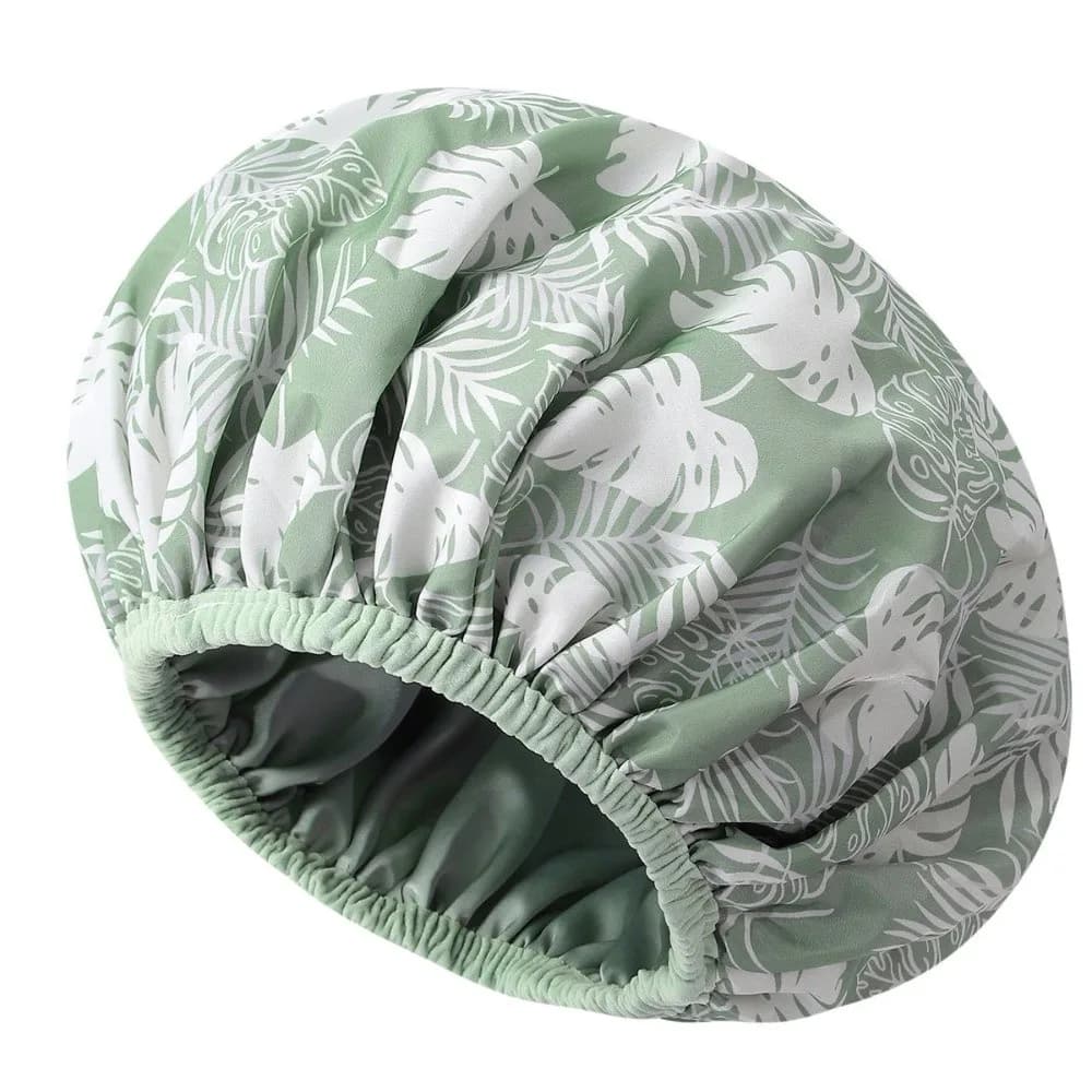 New Waterproof Shower Cap Satin Lined Double Layer Shower Bonnet Flower Printed Reusable Bath Cap Salon Use