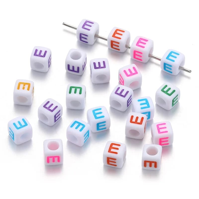 6mm Square Colorful Letter E Acrylic Beads Large Hole Loose Beads For DIY Handmade Bracelet Necklace Fashion Jewelry Accessories