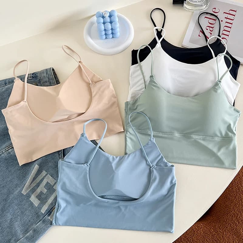 1 pz Canotta da Donna con Spalline in Seta Ghiaccio, Reggiseno Interno Imbottito, Sottile, Estivo, Sexy