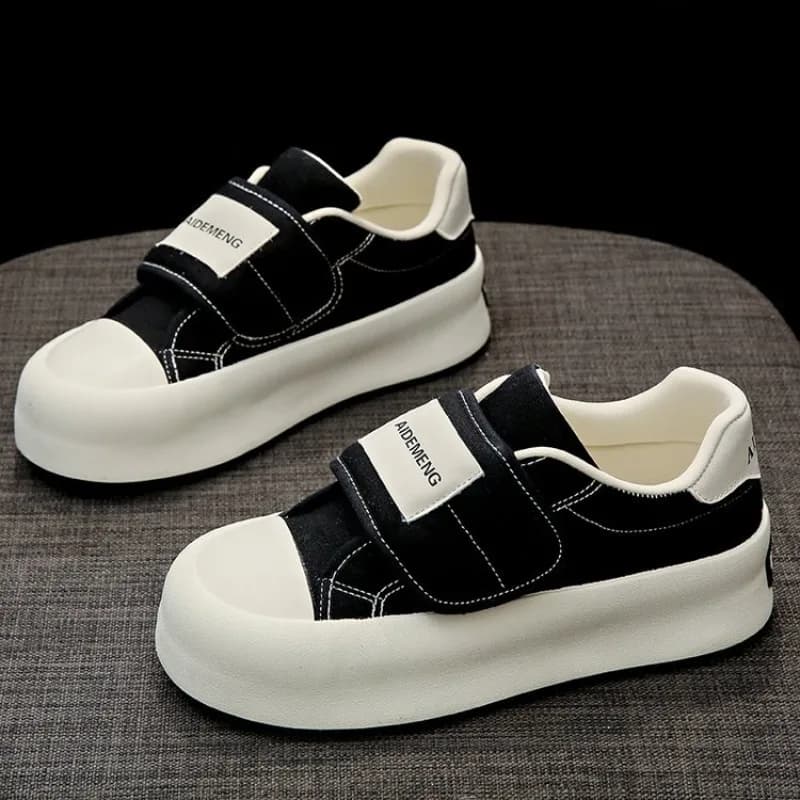 Fashion Ladies Platform Board Shoes Canvas Upper Velcro Design Oversized Round Toe Thick Sole Lazy No‑Lace Casual Daily Sneakers