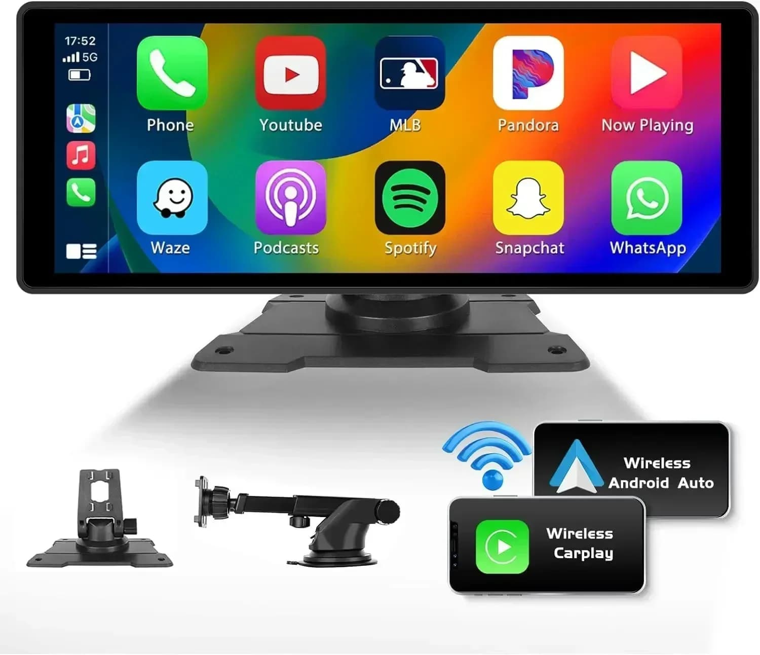 Schermo Carplay wireless portatile da 10,26 pollici con telecamera di backup posteriore HD, autoradio con lettore video multimediale DVR MP5 Android Auto